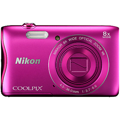 Nikon COOLPIX S3700 Compact Digital Camera with 8x Optical Zoom, 16x Digital Zoom, 20.1MP, HD 720p, Wi-Fi, NFC, 2.7  LCD Screen Pink